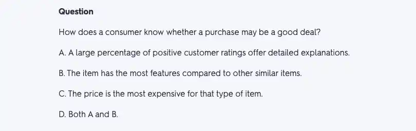 Question How does a consumer know whether a purchase may be a good deal?