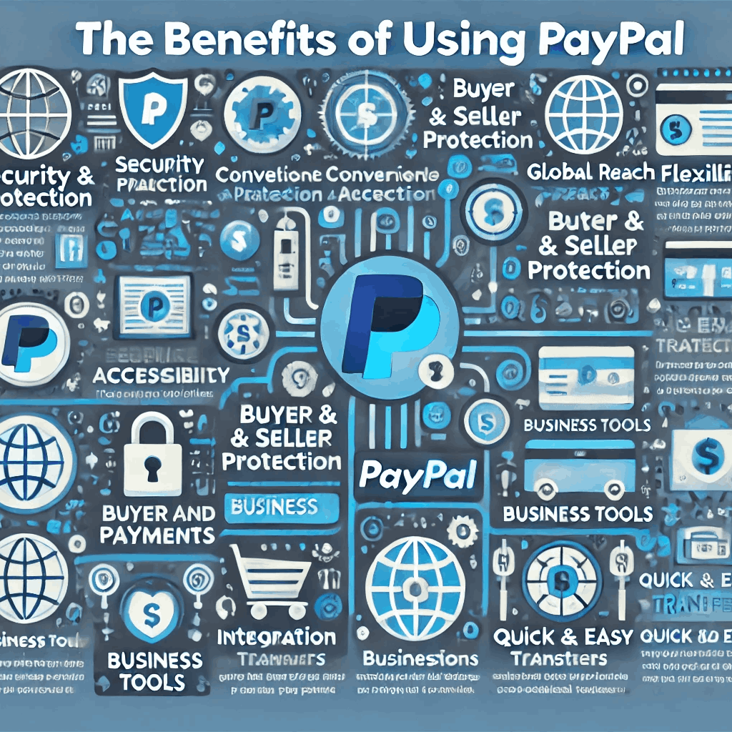 infographic titled "The Benefits of Using PayPal," highlighting the key advantages of using PayPal.