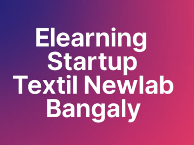 Digital title graphic reading ‘Elearning Startup Textil Newlab Bangaly’ on a purple-pink gradient background