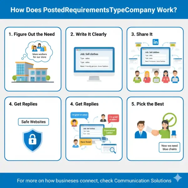 Discover how companies streamline hiring and procurement with "Posted Requirements." This infographic simplifies the 5-step process from identifying needs to selecting the best candidates or services.