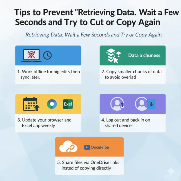Tired of Excel's 'Retrieving Data' error? Get quick tips to prevent cut/copy issues, including working offline, copying smaller chunks, updating apps, and using OneDrive for seamless workflow.