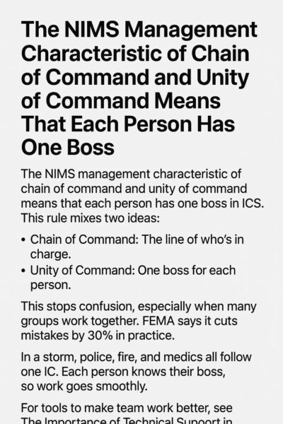 The NIMS Management Characteristic of Chain of Command and Unity of Command Means That Each Person