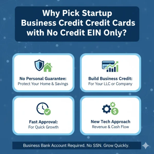 Get a business credit card for your startup with no personal credit check and no personal guarantee! Build business credit using only your EIN, protect your personal savings, and get fast approval based on revenue and cash flow. A business bank account is required, not your SSN. Grow your company quickly!