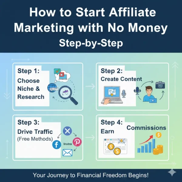 Learn how to start affiliate marketing from scratch with no budget! This step-by-step guide covers choosing a niche, creating content, driving free traffic, and earning your first commissions.