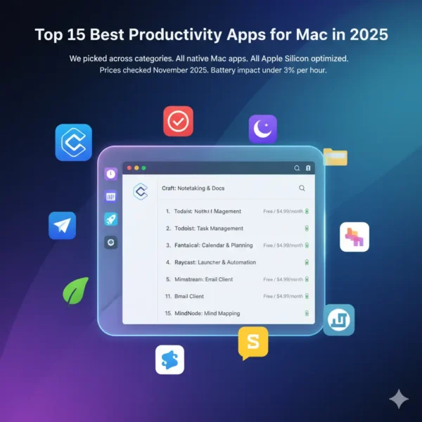Discover the Top 15 Best Productivity Apps for Mac in 2025. See the ultimate list of native, Apple Silicon-optimized tools for planning, notetaking, and automation, including Craft, Todoist, and Raycast.